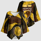 Personalized Hawks Football Kimono Sleeve Blouse Easter Egg Pattern Brown Gold Tribal Dot Art Style