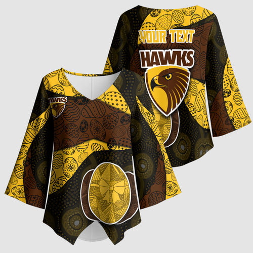 Personalized Hawks Football Kimono Sleeve Blouse Easter Egg Pattern Brown Gold Tribal Dot Art Style
