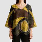 Personalized Hawks Football Kimono Sleeve Blouse Easter Egg Pattern Brown Gold Tribal Dot Art Style