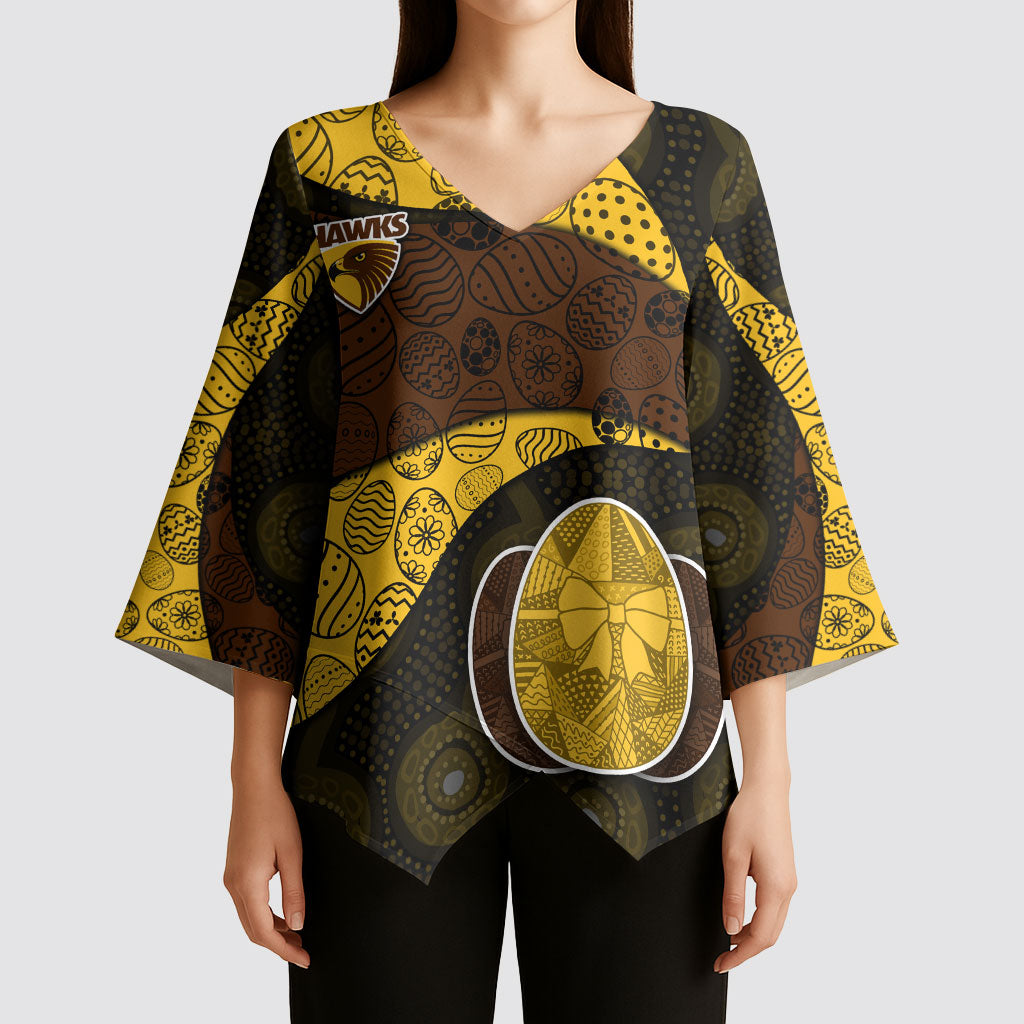 Personalized Hawks Football Kimono Sleeve Blouse Easter Egg Pattern Brown Gold Tribal Dot Art Style