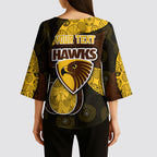 Personalized Hawks Football Kimono Sleeve Blouse Easter Egg Pattern Brown Gold Tribal Dot Art Style