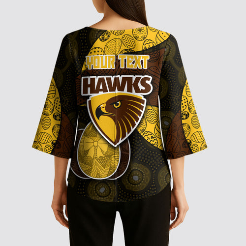 Personalized Hawks Football Kimono Sleeve Blouse Easter Egg Pattern Brown Gold Tribal Dot Art Style