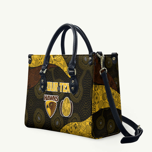 Personalized Hawks Football Leather Bag Easter Egg Pattern Brown Gold Tribal Dot Art Style