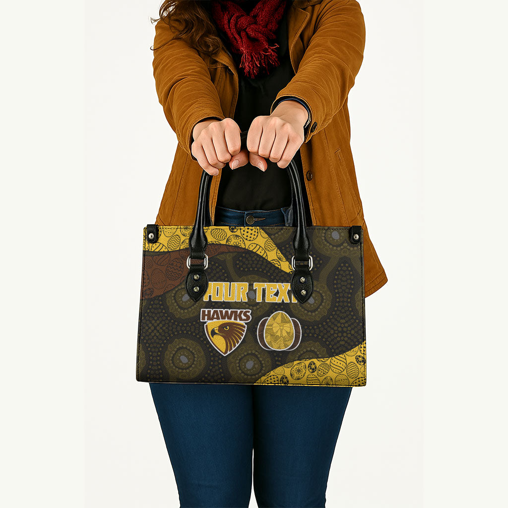 Personalized Hawks Football Leather Bag Easter Egg Pattern Brown Gold Tribal Dot Art Style