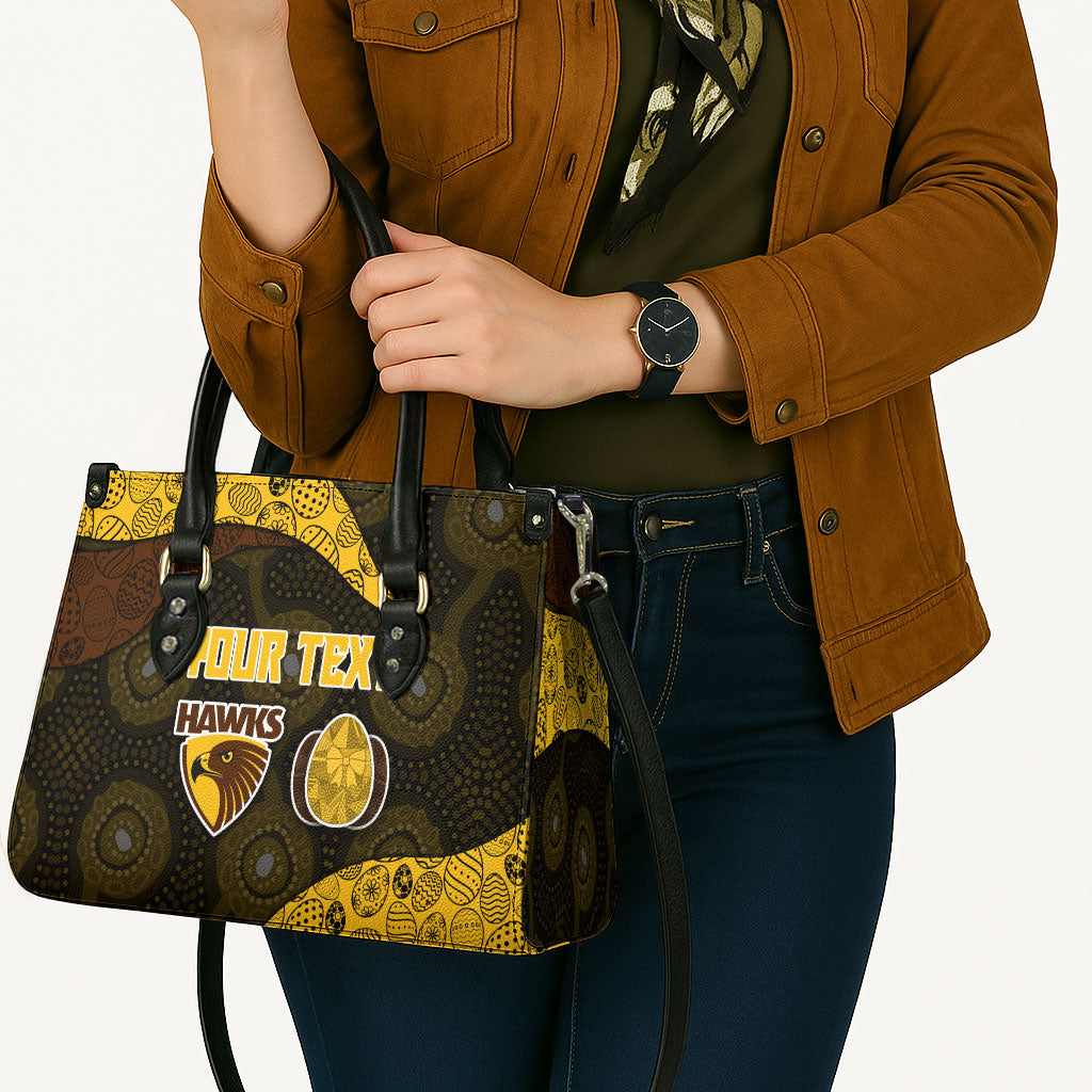 Personalized Hawks Football Leather Bag Easter Egg Pattern Brown Gold Tribal Dot Art Style