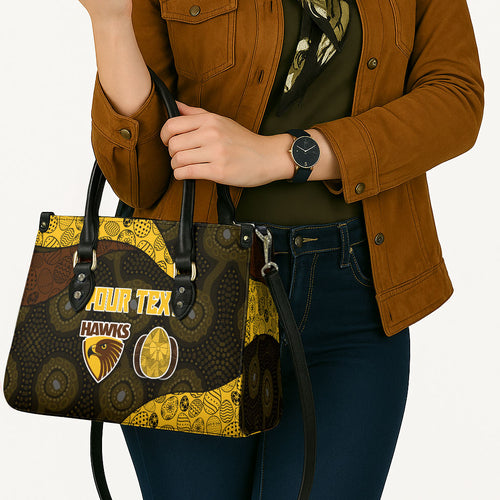 Personalized Hawks Football Leather Bag Easter Egg Pattern Brown Gold Tribal Dot Art Style