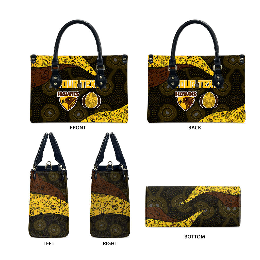 Personalized Hawks Football Leather Bag Easter Egg Pattern Brown Gold Tribal Dot Art Style
