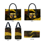 Personalized Hawks Football Leather Bag Easter Egg Pattern Brown Gold Tribal Dot Art Style
