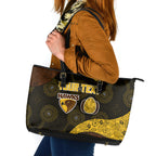 Personalized Hawks Football Leather Tote Bag Easter Egg Pattern Brown Gold Tribal Dot Art Style