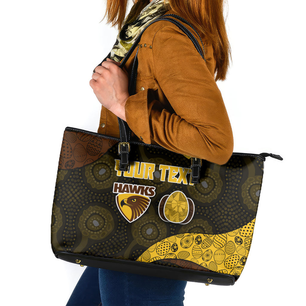 Personalized Hawks Football Leather Tote Bag Easter Egg Pattern Brown Gold Tribal Dot Art Style
