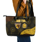 Personalized Hawks Football Leather Tote Bag Easter Egg Pattern Brown Gold Tribal Dot Art Style