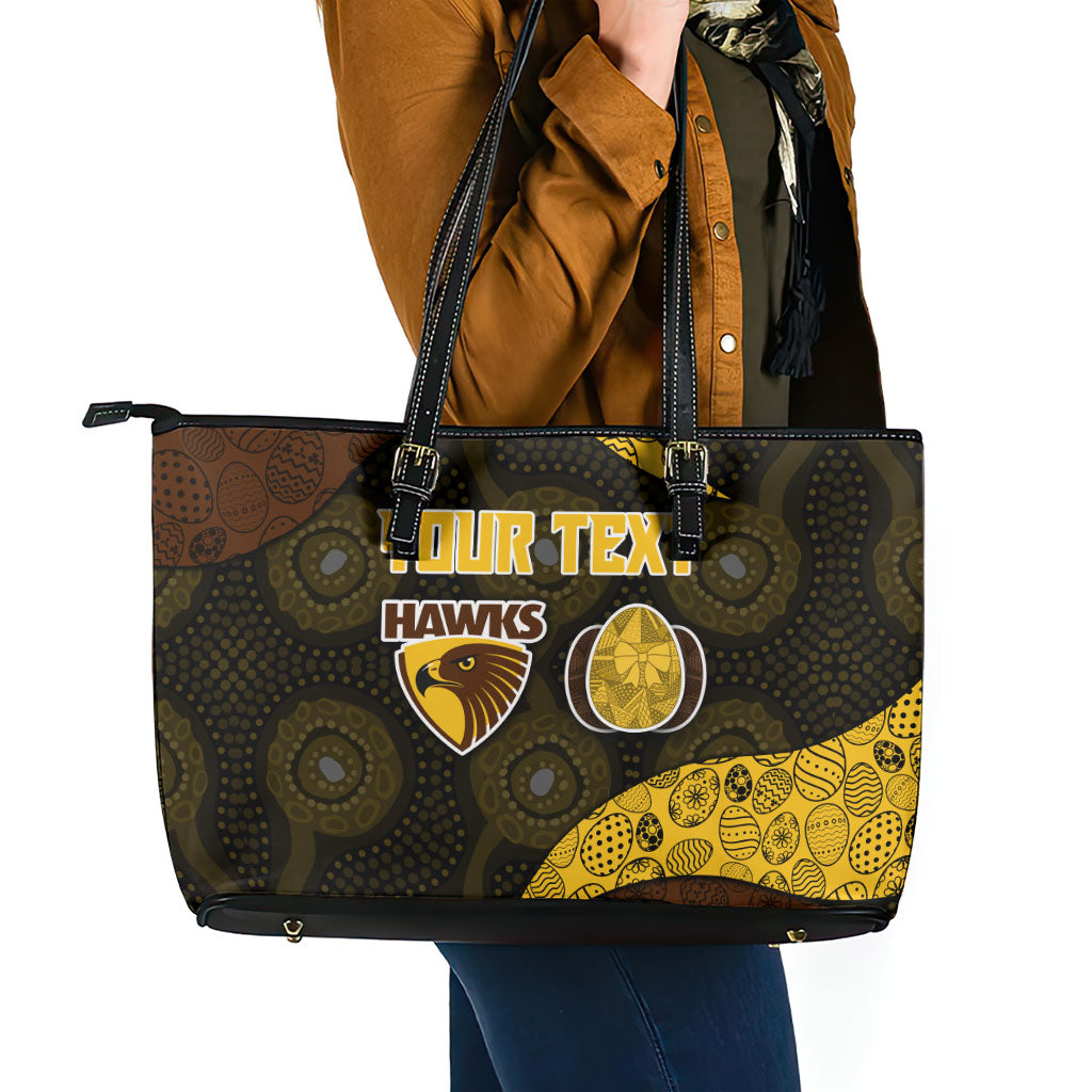 Personalized Hawks Football Leather Tote Bag Easter Egg Pattern Brown Gold Tribal Dot Art Style
