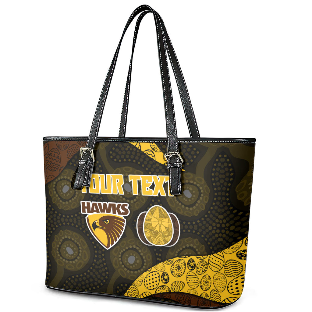 Personalized Hawks Football Leather Tote Bag Easter Egg Pattern Brown Gold Tribal Dot Art Style
