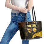 Personalized Hawks Football Leather Tote Bag Easter Egg Pattern Brown Gold Tribal Dot Art Style