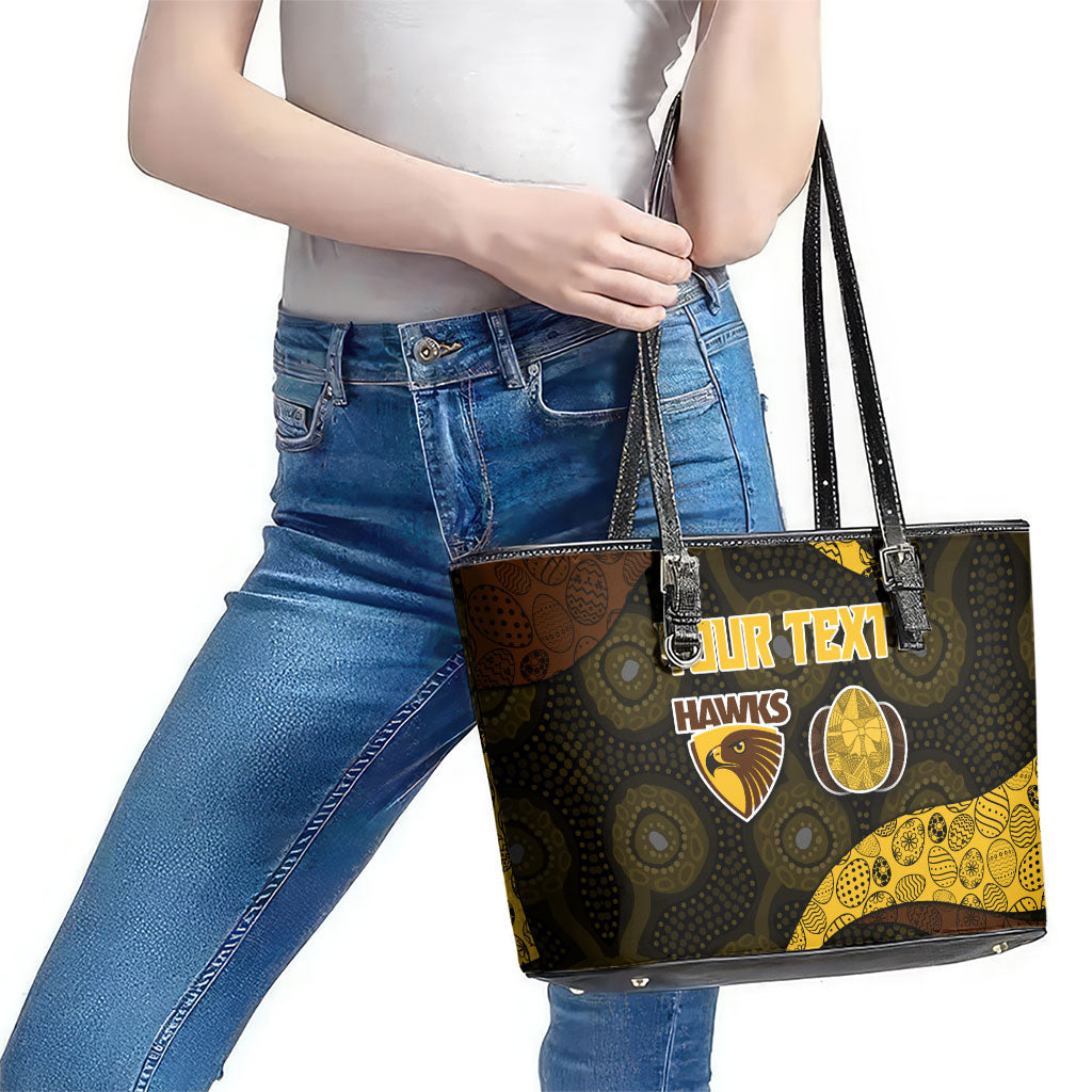 Personalized Hawks Football Leather Tote Bag Easter Egg Pattern Brown Gold Tribal Dot Art Style