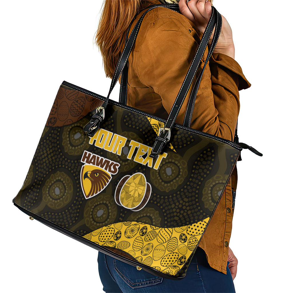 Personalized Hawks Football Leather Tote Bag Easter Egg Pattern Brown Gold Tribal Dot Art Style