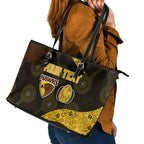 Personalized Hawks Football Leather Tote Bag Easter Egg Pattern Brown Gold Tribal Dot Art Style