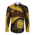 Personalized Hawks Football Long Sleeve Button Shirt Easter Egg Pattern Brown Gold Tribal Dot Art Style