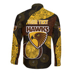 Personalized Hawks Football Long Sleeve Button Shirt Easter Egg Pattern Brown Gold Tribal Dot Art Style