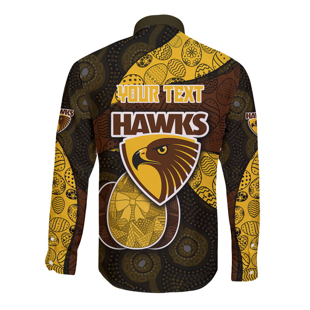 Personalized Hawks Football Long Sleeve Button Shirt Easter Egg Pattern Brown Gold Tribal Dot Art Style