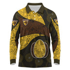 Personalized Hawks Football Long Sleeve Polo Shirt Easter Egg Pattern Brown Gold Tribal Dot Art Style