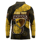 Personalized Hawks Football Long Sleeve Polo Shirt Easter Egg Pattern Brown Gold Tribal Dot Art Style