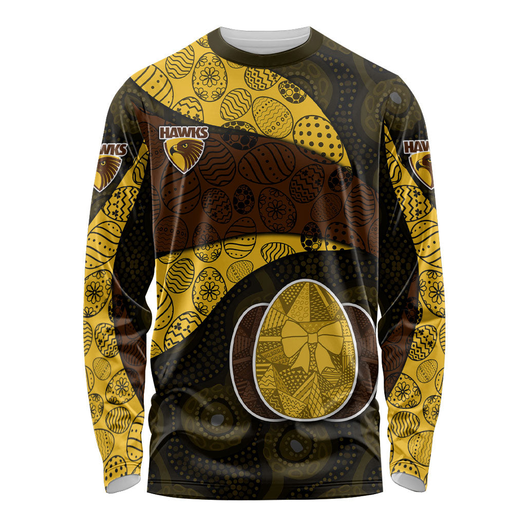 Personalized Hawks Football Long Sleeve Shirt Easter Egg Pattern Brown Gold Tribal Dot Art Style