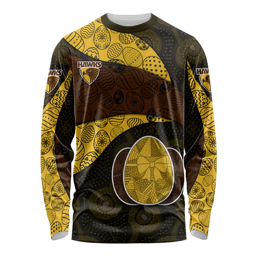 Personalized Hawks Football Long Sleeve Shirt Easter Egg Pattern Brown Gold Tribal Dot Art Style
