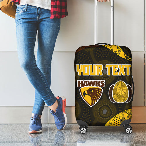 Personalized Hawks Football Luggage Cover Easter Egg Pattern Brown Gold Tribal Dot Art Style