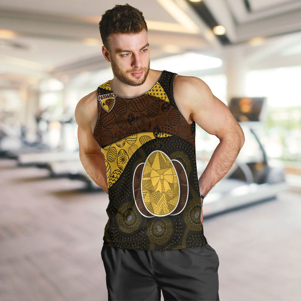 Personalized Hawks Football Men Tank Top Easter Egg Pattern Brown Gold Tribal Dot Art Style