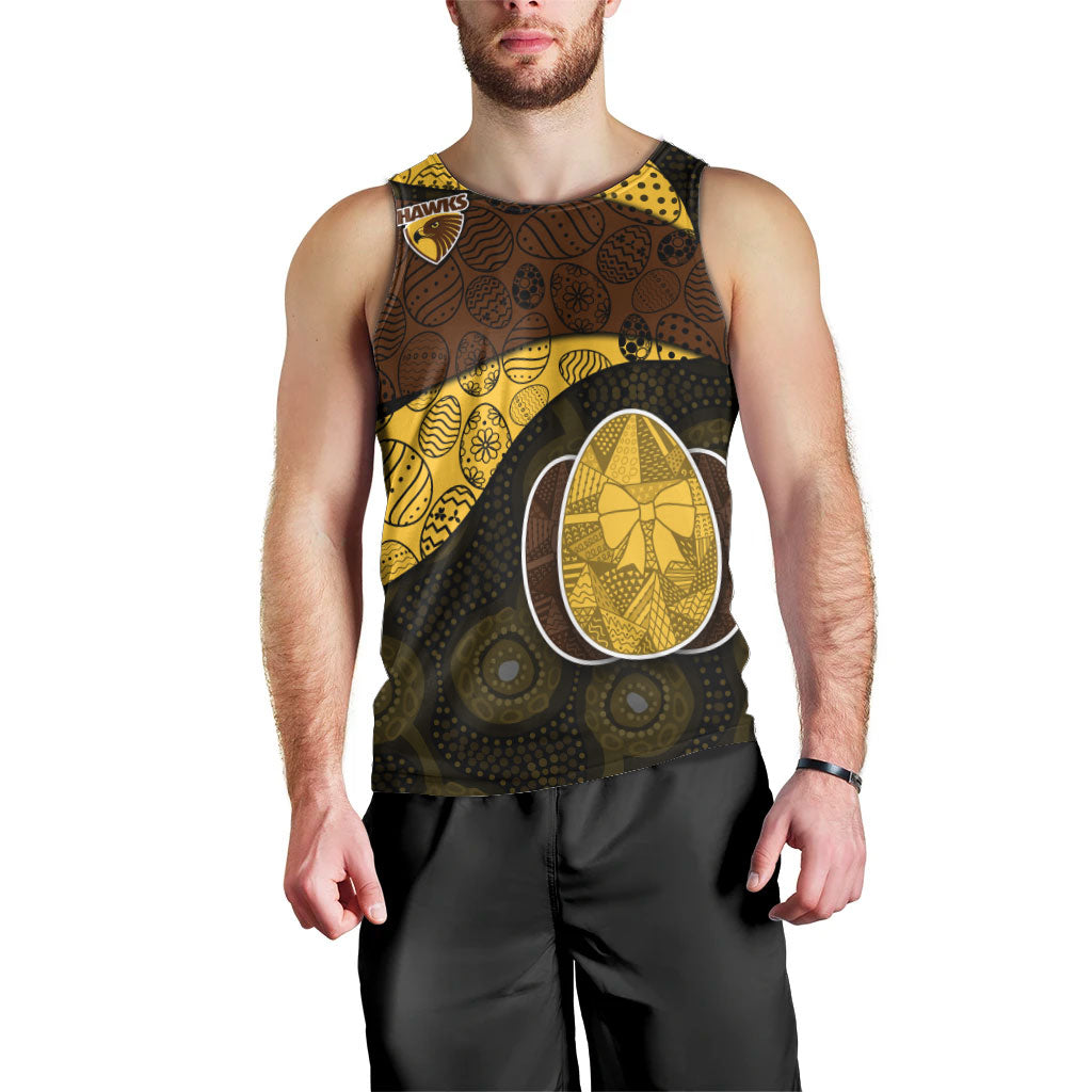 Personalized Hawks Football Men Tank Top Easter Egg Pattern Brown Gold Tribal Dot Art Style