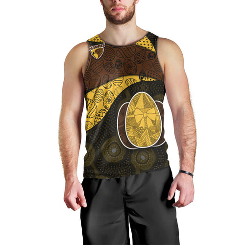Personalized Hawks Football Men Tank Top Easter Egg Pattern Brown Gold Tribal Dot Art Style
