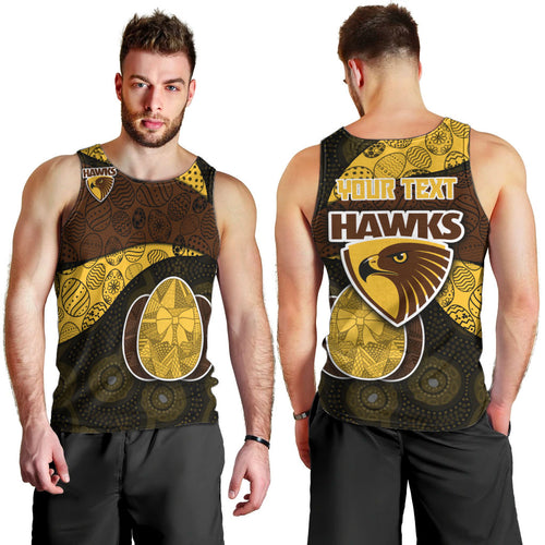 Personalized Hawks Football Men Tank Top Easter Egg Pattern Brown Gold Tribal Dot Art Style