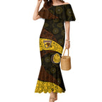 Personalized Hawks Football Mermaid Dress Easter Egg Pattern Brown Gold Tribal Dot Art Style