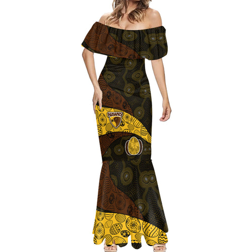 Personalized Hawks Football Mermaid Dress Easter Egg Pattern Brown Gold Tribal Dot Art Style