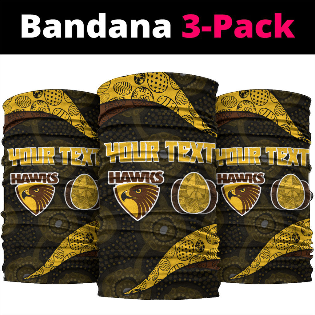 Personalized Hawks Football Neck Gaiter Easter Egg Pattern Brown Gold Tribal Dot Art Style