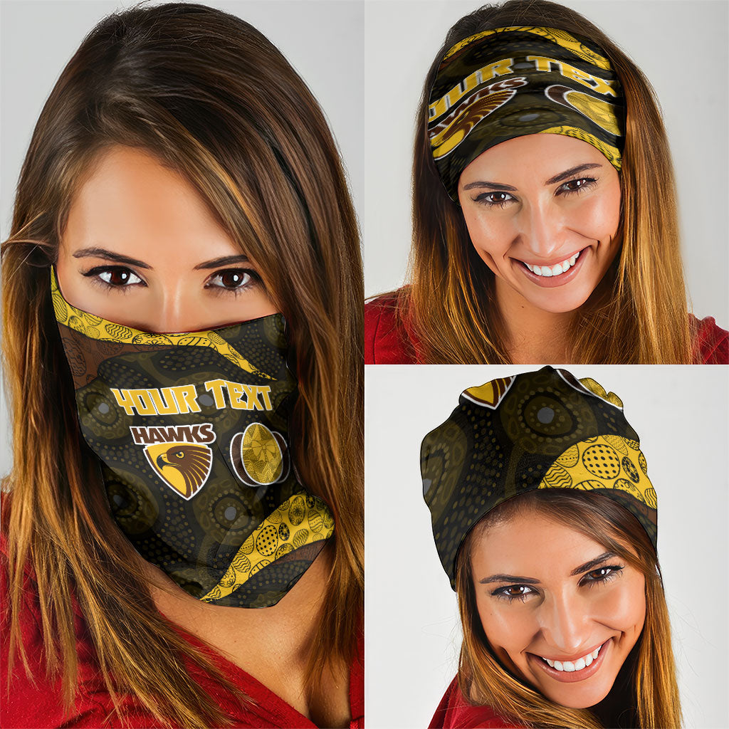 Personalized Hawks Football Neck Gaiter Easter Egg Pattern Brown Gold Tribal Dot Art Style