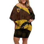 Personalized Hawks Football Off Shoulder Short Dress Easter Egg Pattern Brown Gold Tribal Dot Art Style