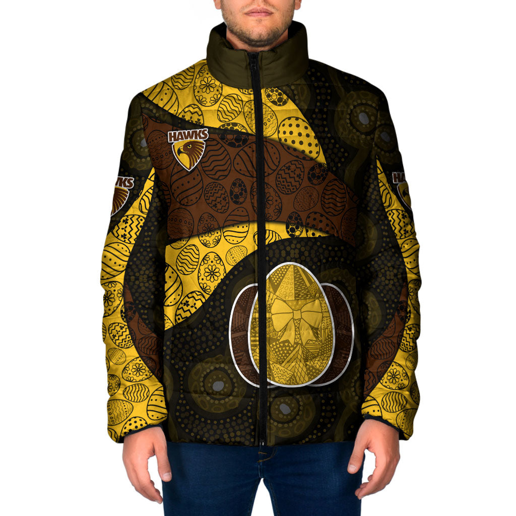 Personalized Hawks Football Padded Jacket Easter Egg Pattern Brown Gold Tribal Dot Art Style