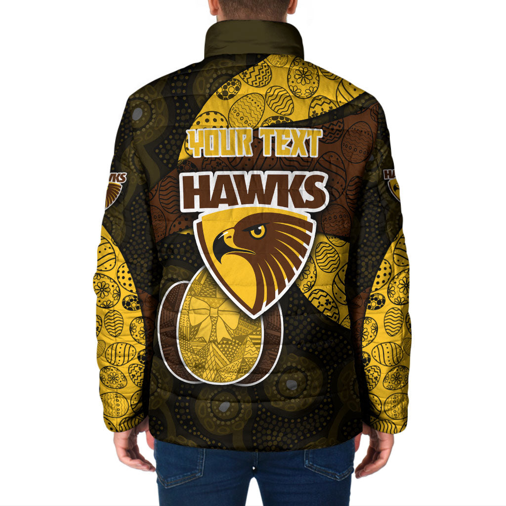 Personalized Hawks Football Padded Jacket Easter Egg Pattern Brown Gold Tribal Dot Art Style