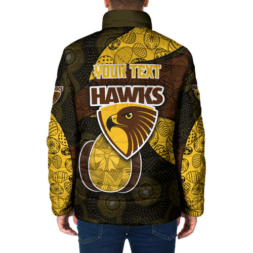 Personalized Hawks Football Padded Jacket Easter Egg Pattern Brown Gold Tribal Dot Art Style