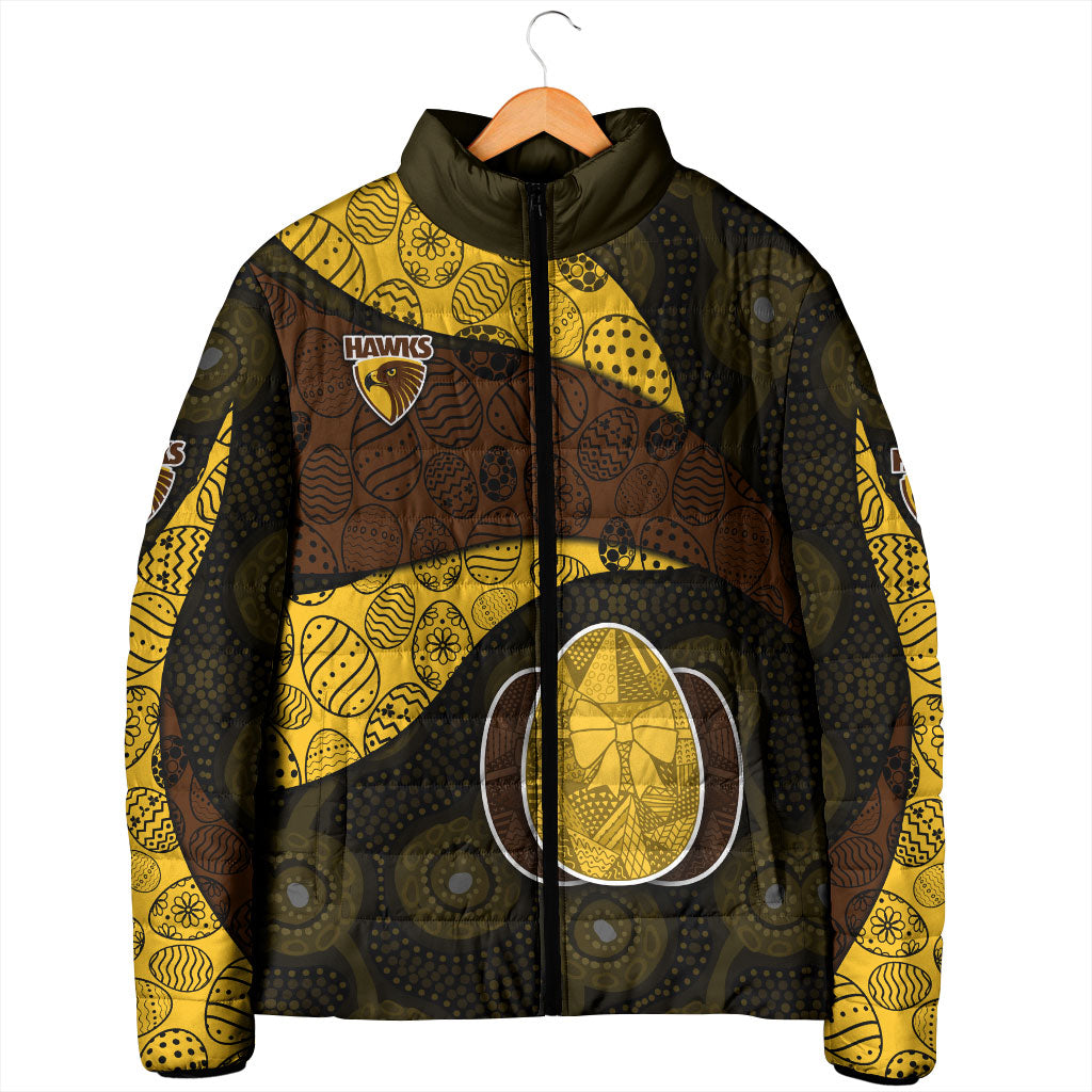 Personalized Hawks Football Padded Jacket Easter Egg Pattern Brown Gold Tribal Dot Art Style