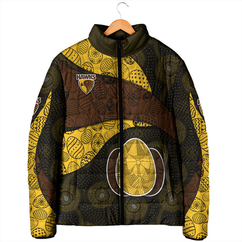 Personalized Hawks Football Padded Jacket Easter Egg Pattern Brown Gold Tribal Dot Art Style