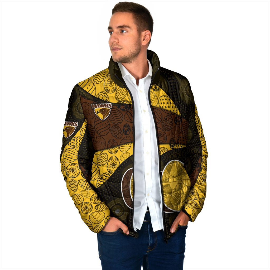 Personalized Hawks Football Padded Jacket Easter Egg Pattern Brown Gold Tribal Dot Art Style