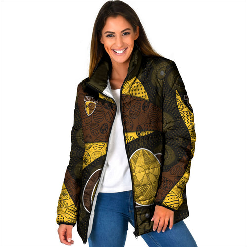 Personalized Hawks Football Padded Jacket Easter Egg Pattern Brown Gold Tribal Dot Art Style