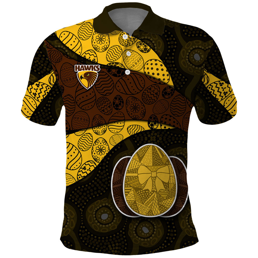 Personalized Hawks Football Polo Shirt Easter Egg Pattern Brown Gold Tribal Dot Art Style