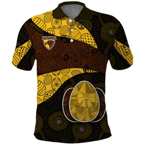 Personalized Hawks Football Polo Shirt Easter Egg Pattern Brown Gold Tribal Dot Art Style