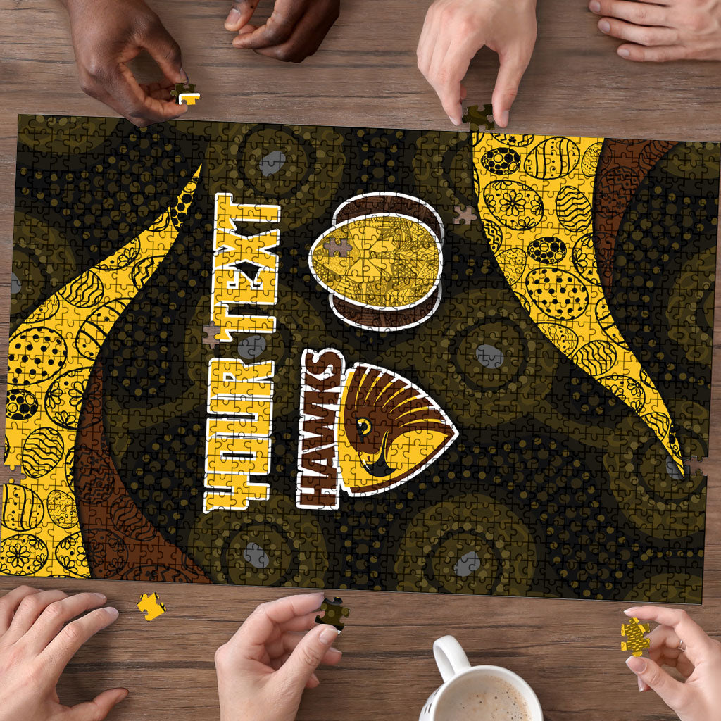 Personalized Hawks Football Puzzle Easter Egg Pattern Brown Gold Tribal Dot Art Style