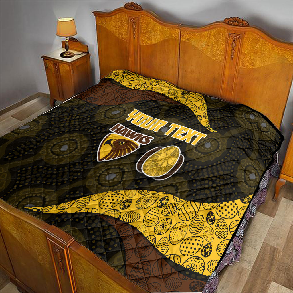 Personalized Hawks Football Quilt Easter Egg Pattern Brown Gold Tribal Dot Art Style