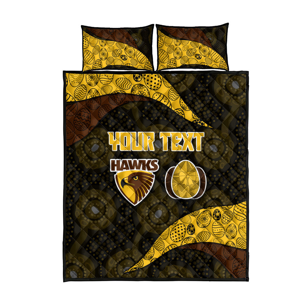 Personalized Hawks Football Quilt Bed Set Easter Egg Pattern Brown Gold Tribal Dot Art Style